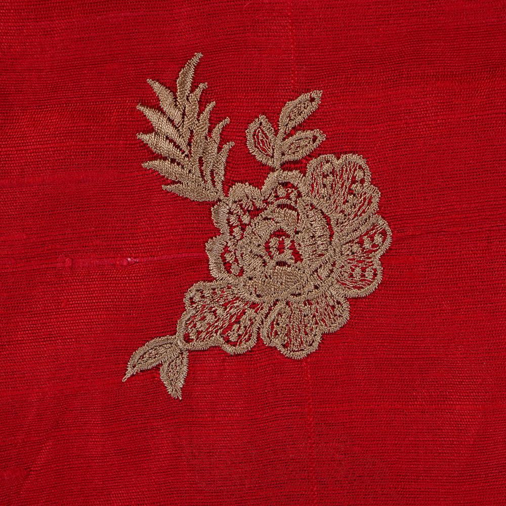 Red-Brown Color Embroidered Muga Silk Fabric