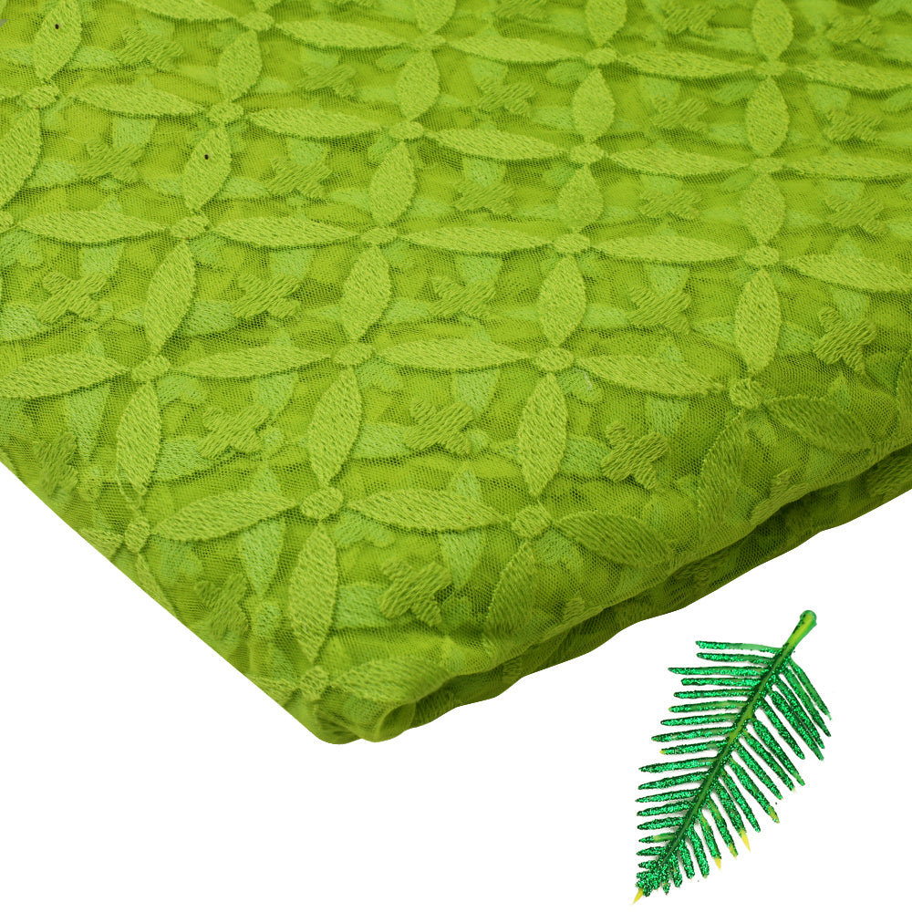 Lawn Green Color Embroidered Nylon Net Fabric