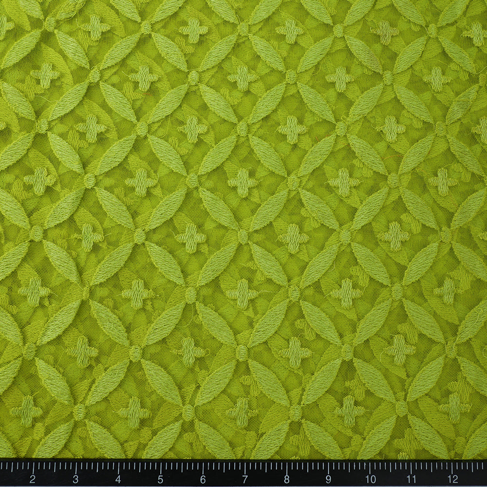 Lawn Green Color Embroidered Nylon Net Fabric
