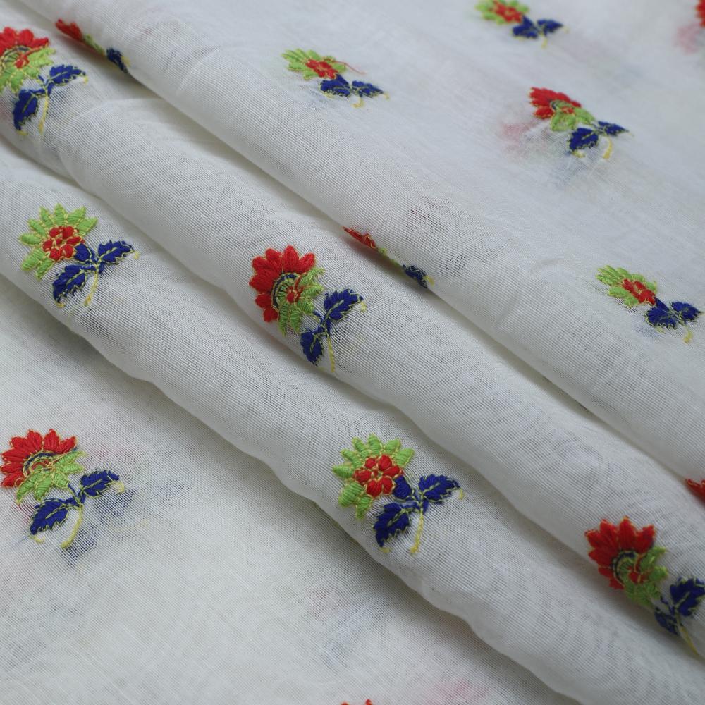 Multi Color Embroidered Fine Chanderi Fabric