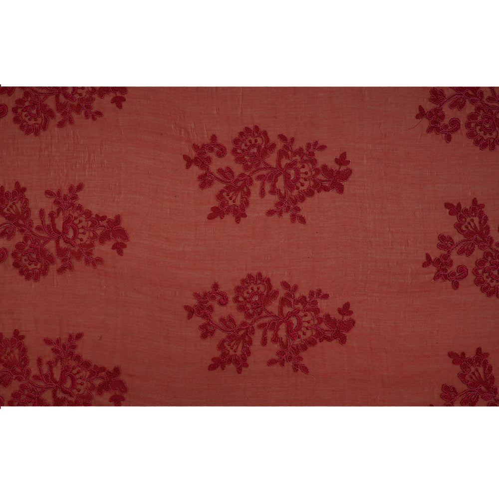 Red Color Embroidered Pure Chanderi Fabric