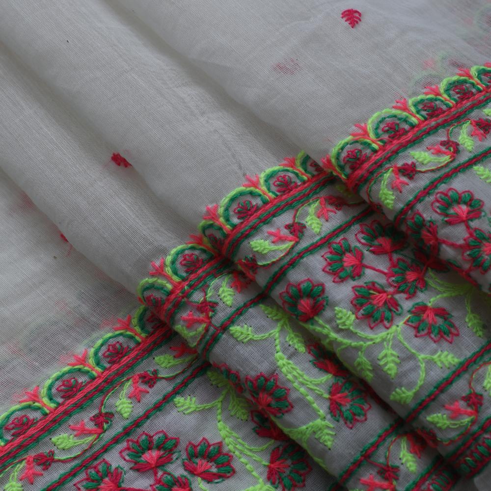 Pink Color Embroidered Fine Chanderi Fabric