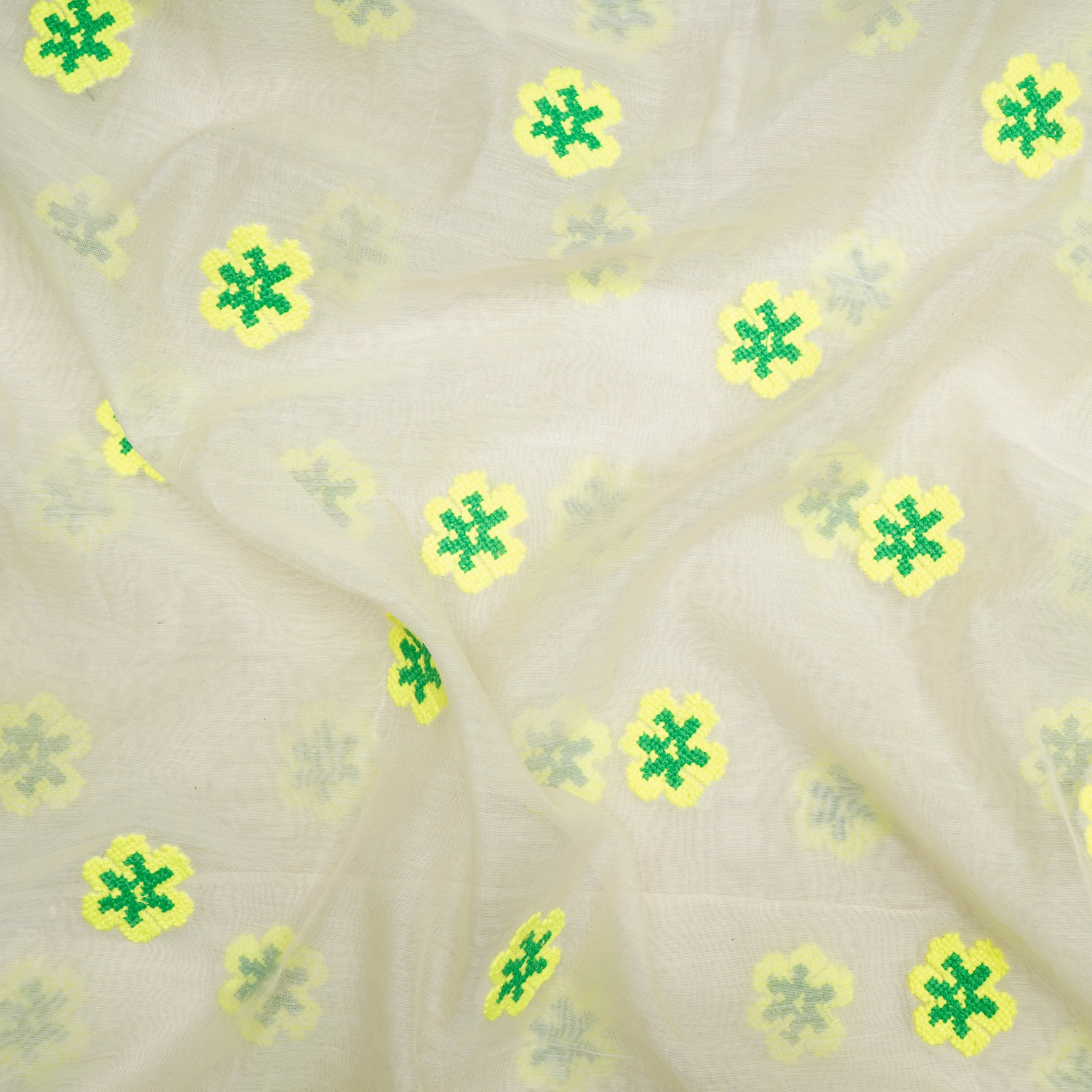 Green Color Embroidered Fine Chanderi Fabric