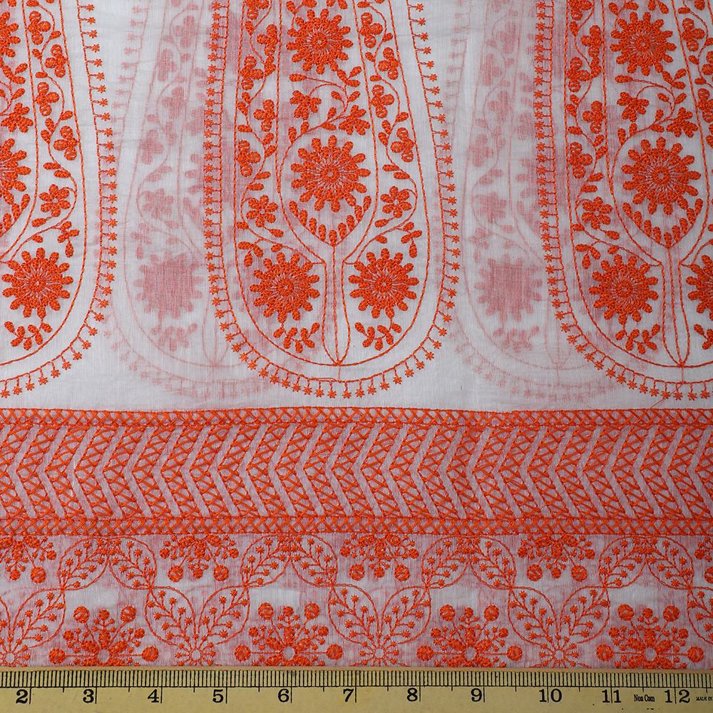 Orange Color Embroidered Fine Chanderi Fabric