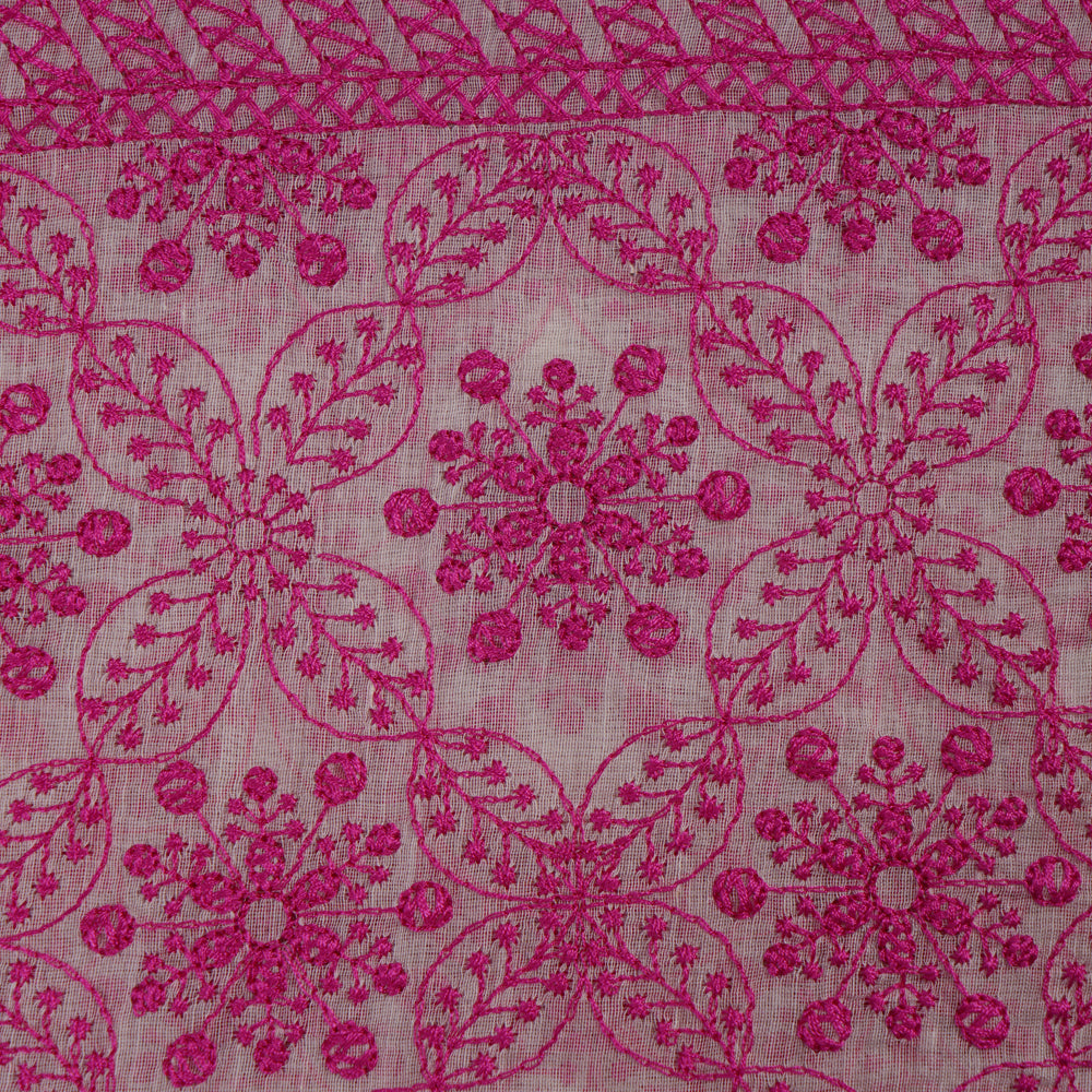 Pink Color Embroidered Fine Chanderi Fabric