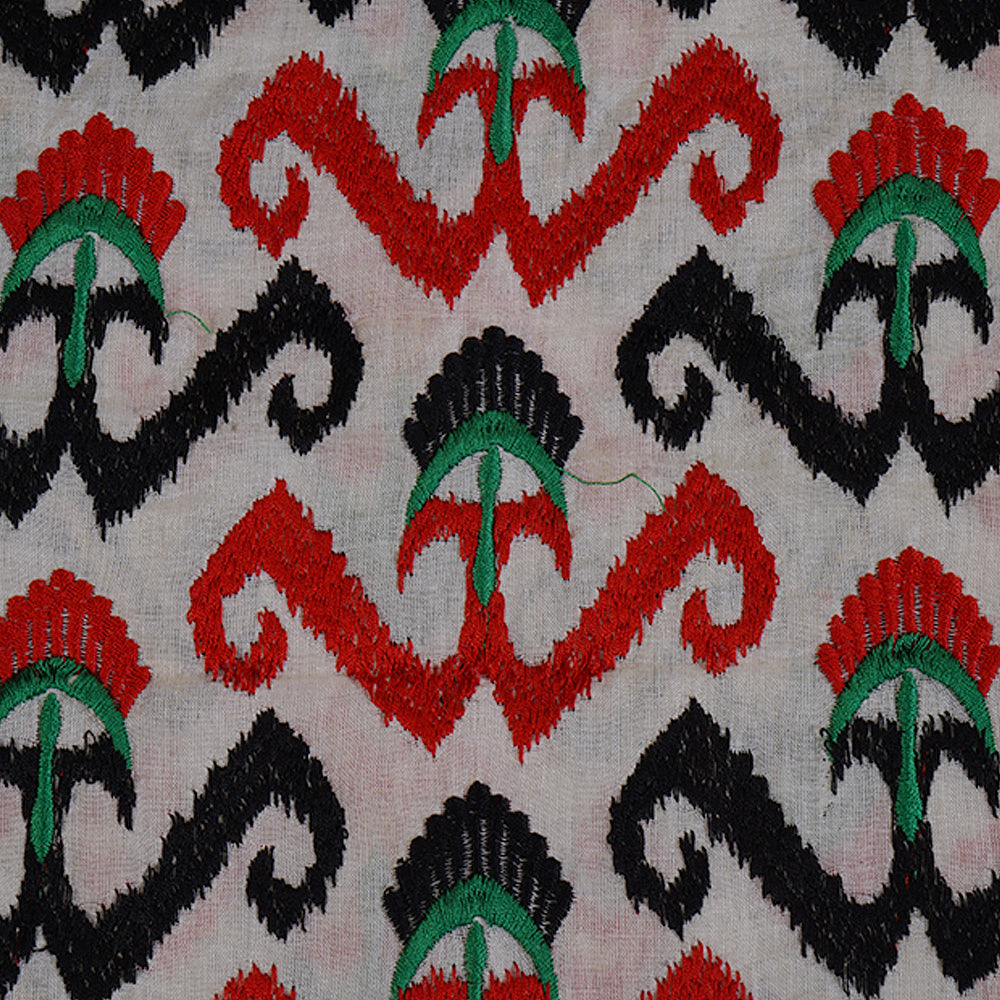 Multi Color Embroidered Tussar Chanderi Fabric