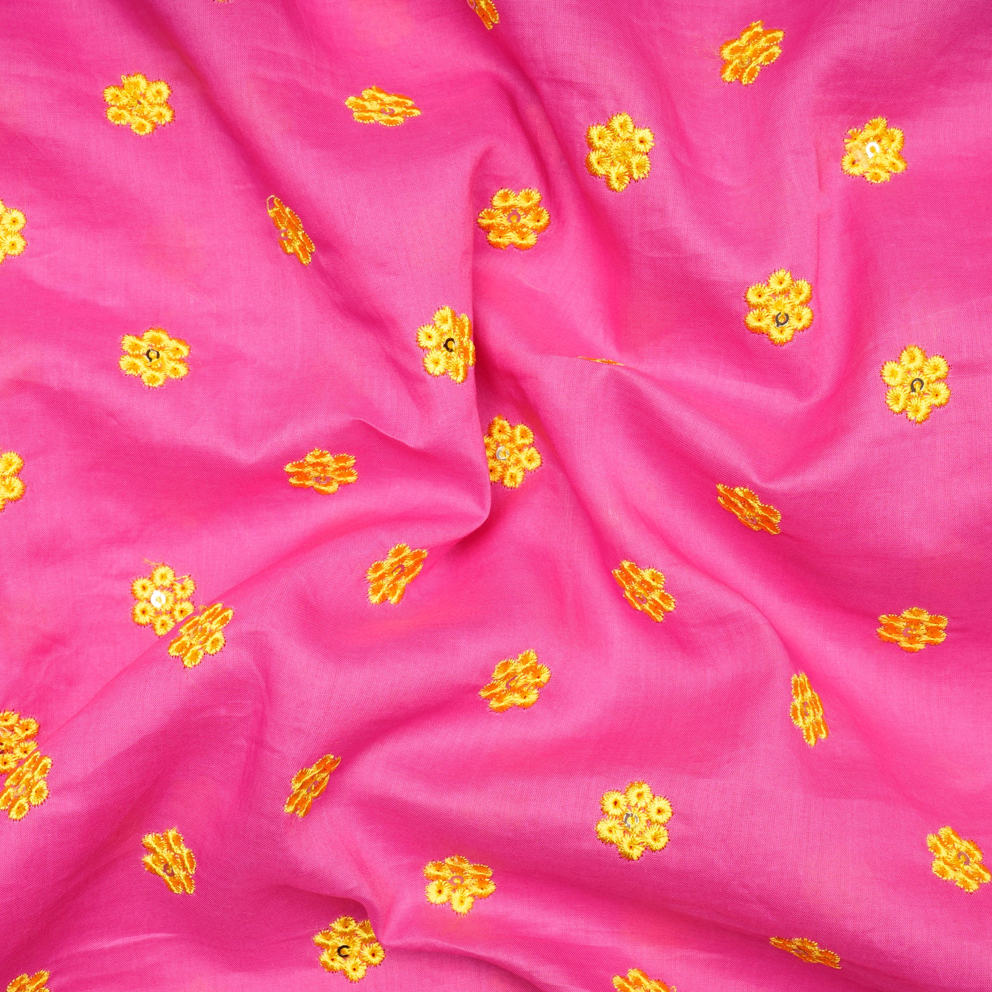 Pink-Yellow Color Embroidered Cotton Lawn Fabric