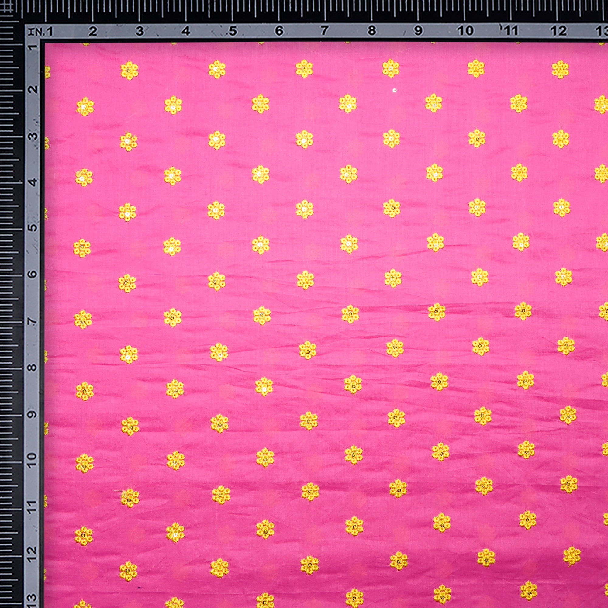 Pink-Yellow Color Embroidered Cotton Lawn Fabric
