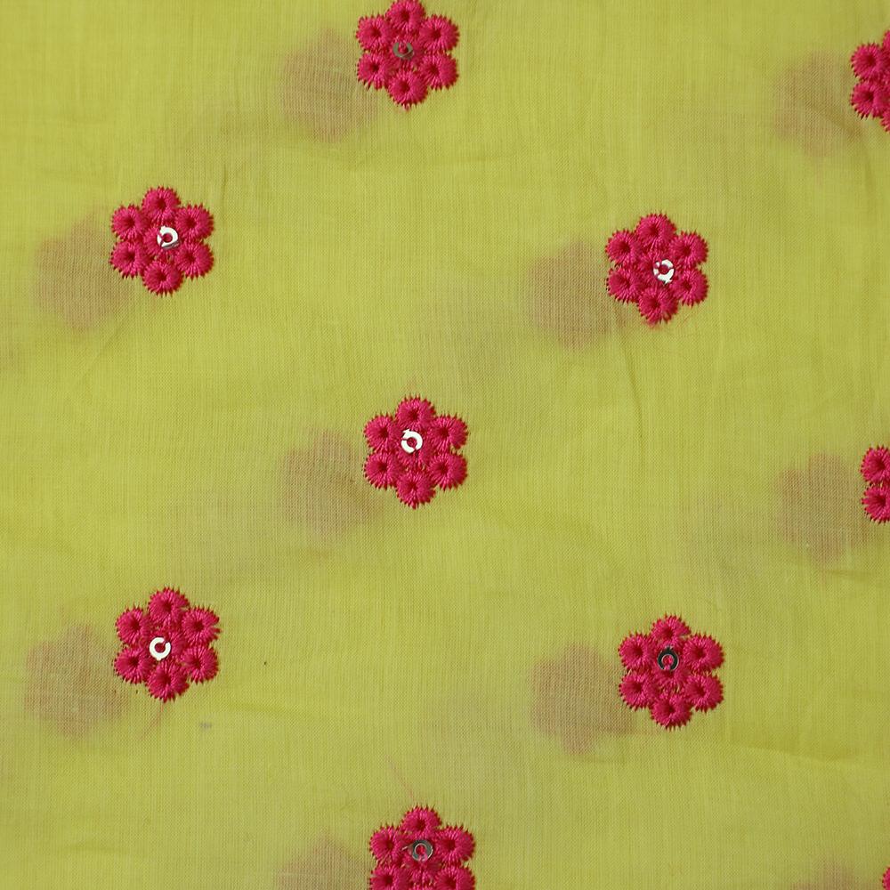 Yellow-Pink Color Embroidered Cotton Lawn Fabric