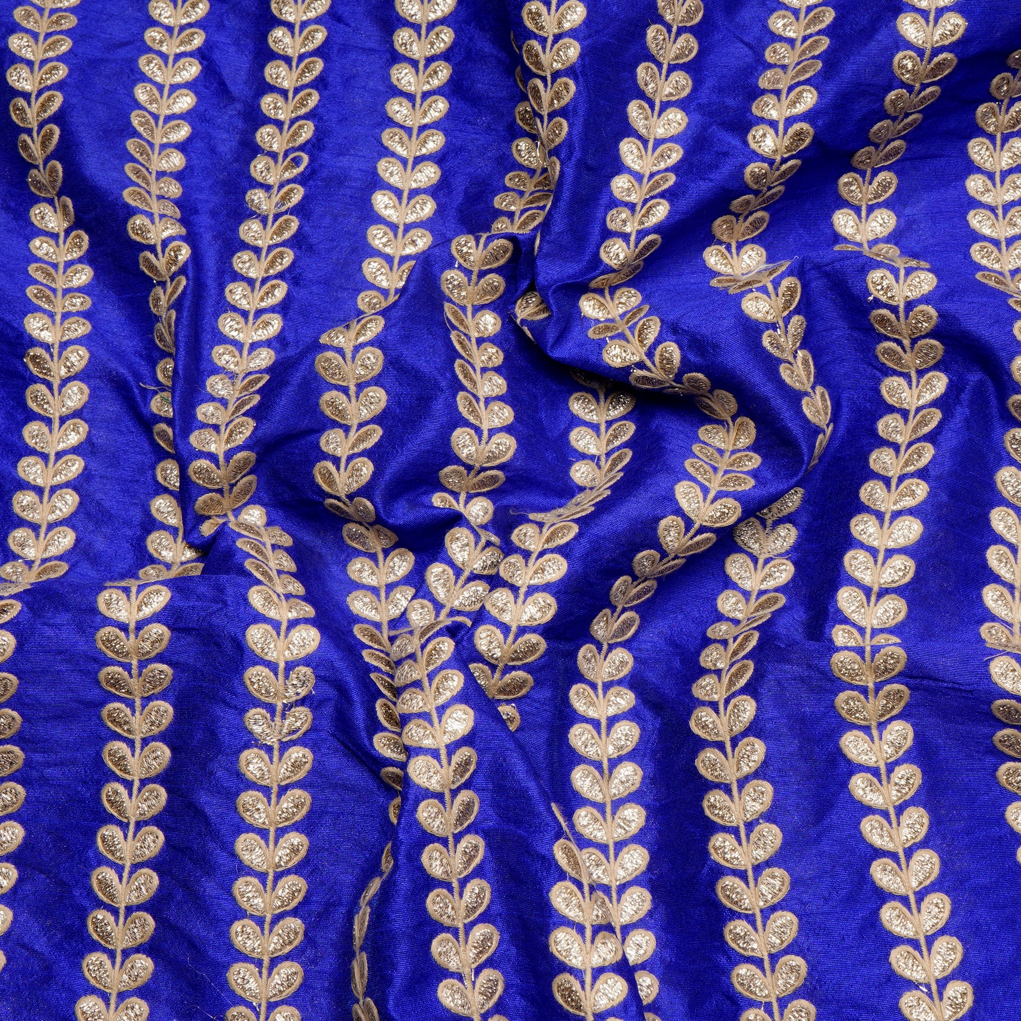 Blue Color Embroidered Polyester Fabric
