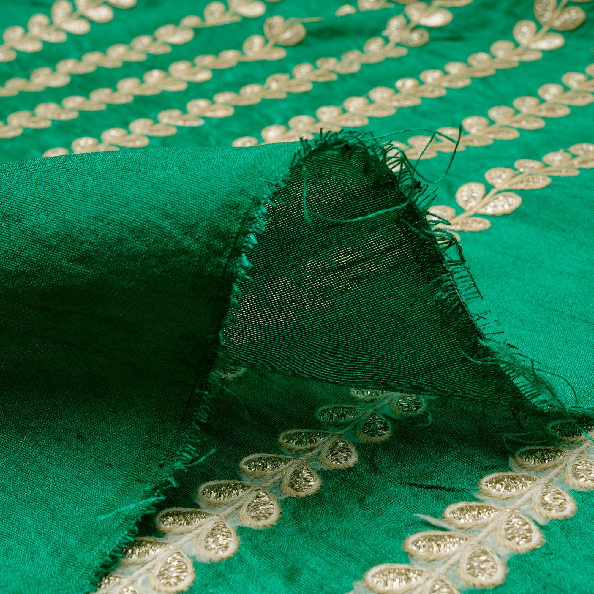 Green Color Embroidered Polyester Fabric