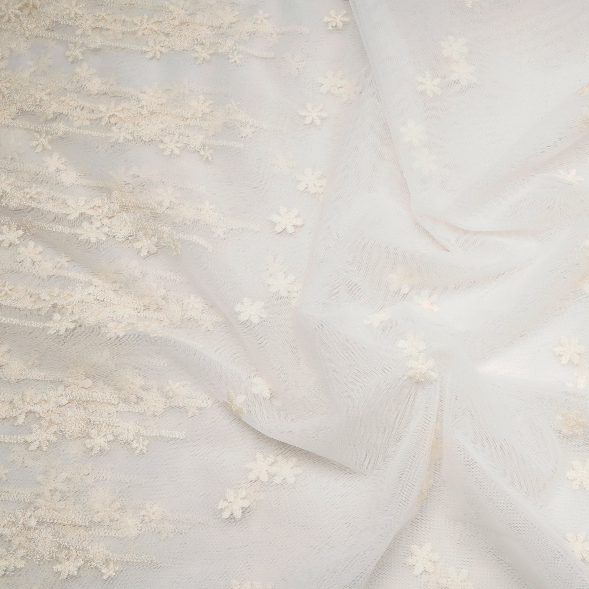 White Color Embroidered Nylon Net Fabric
