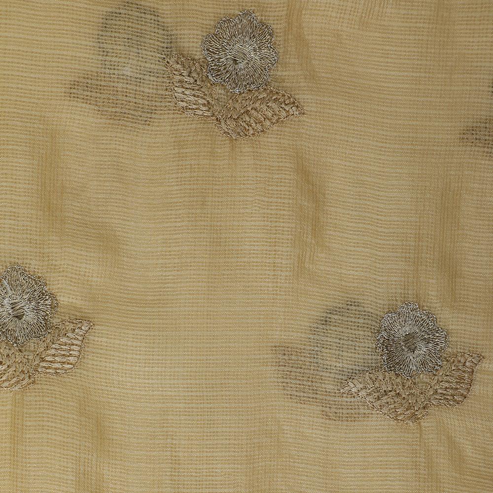 Beige Color Embroidered Kota Silk Fabric