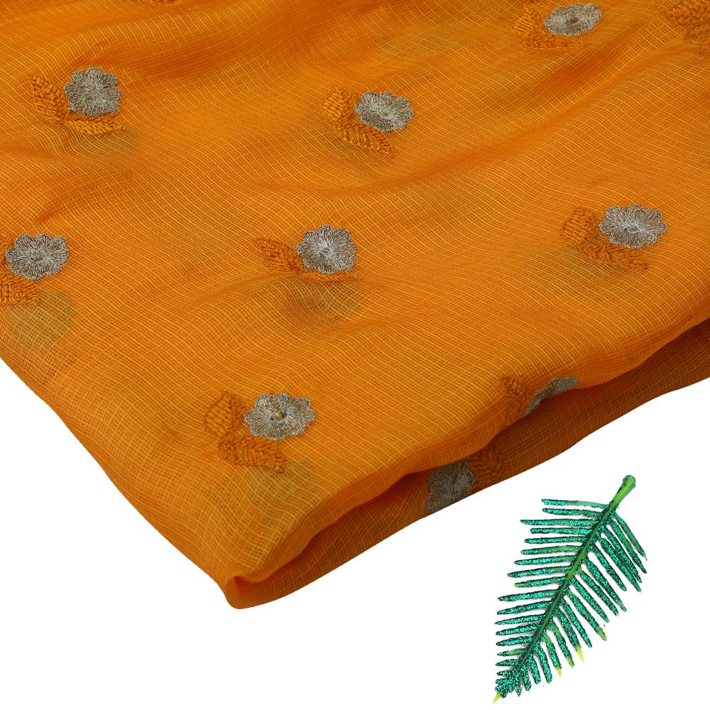 Orange Color Embroidered Kota Silk Fabric