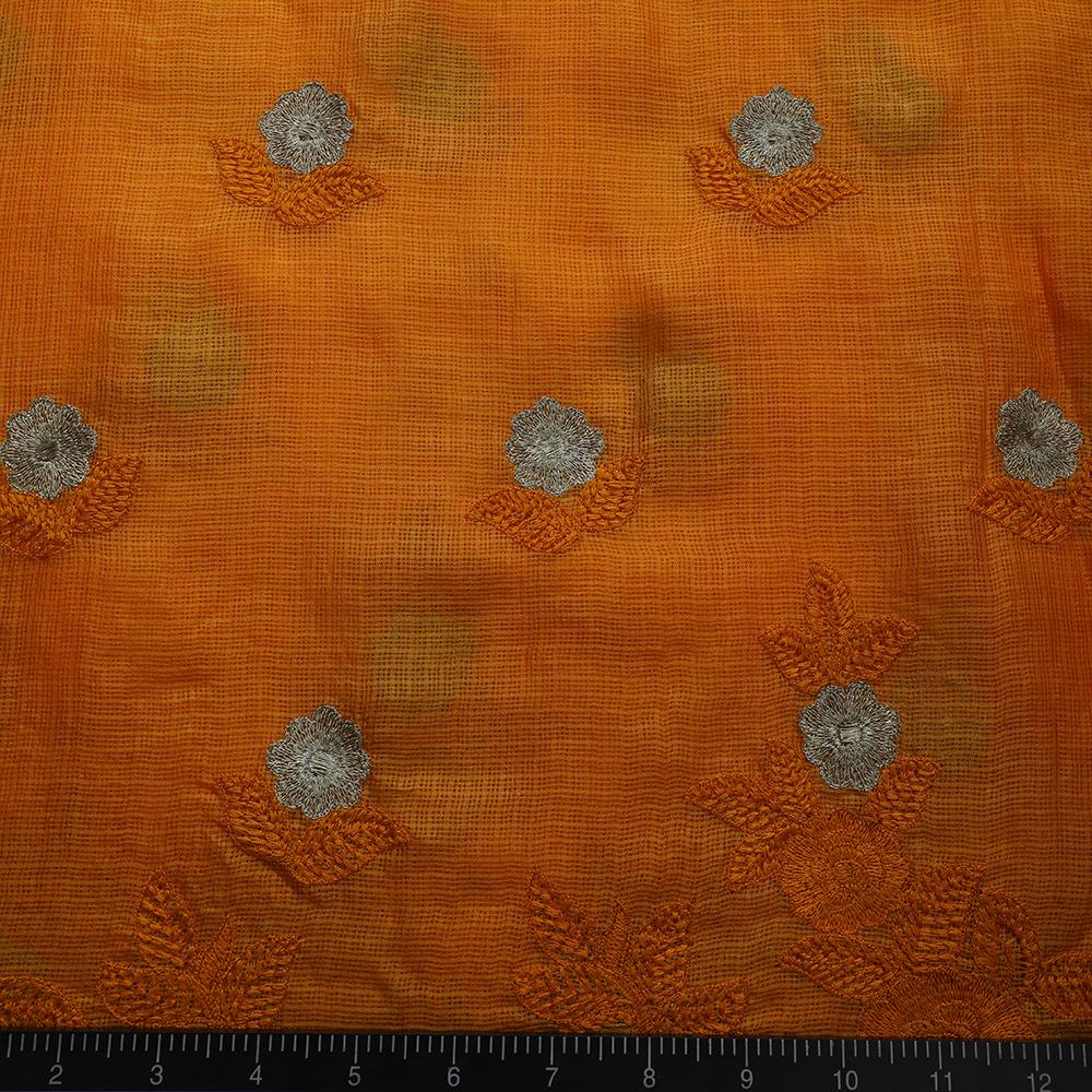 Orange Color Embroidered Kota Silk Fabric