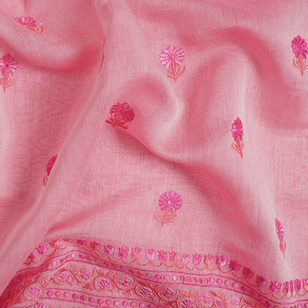 Light Pink Color Embroidered Pure Chanderi Fabric