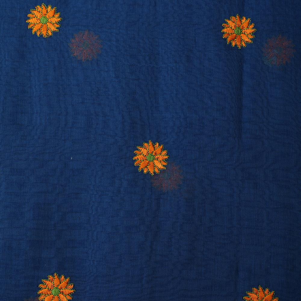 Blue Color Embroidered Fine Chanderi Fabric