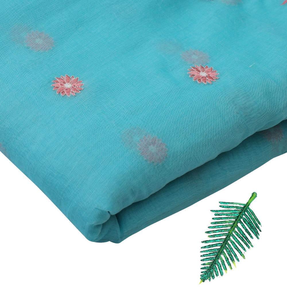 Turquoise Color Embroidered Fine Chanderi Fabric