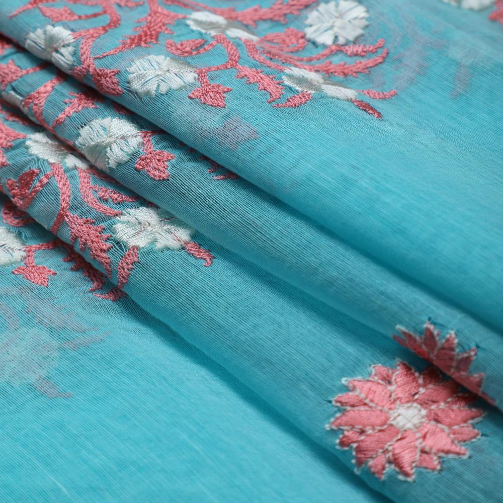Turquoise Color Embroidered Fine Chanderi Fabric