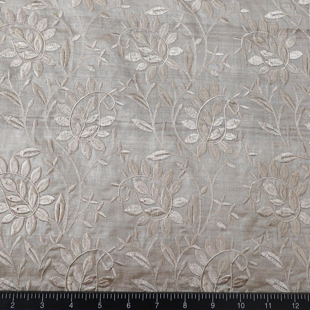 Beige Color Embroidered Tussar Chanderi Fabric