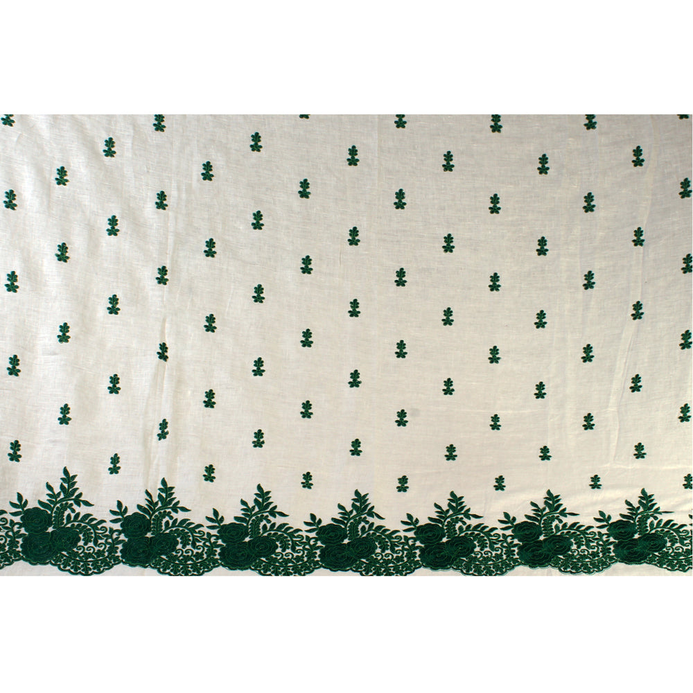 White-Green Color Embroidered Plain Lee Fabric