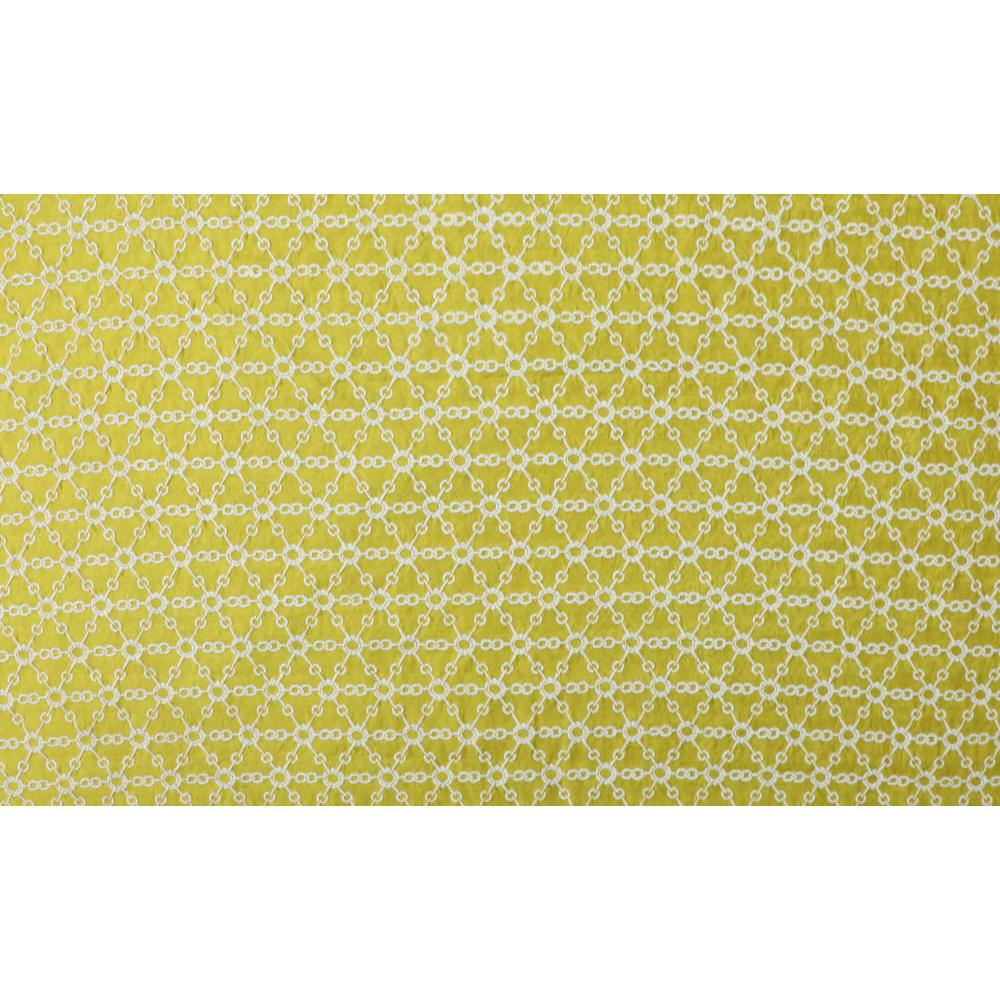Lemon Yellow-White Color Embroidered Muga Silk Fabric