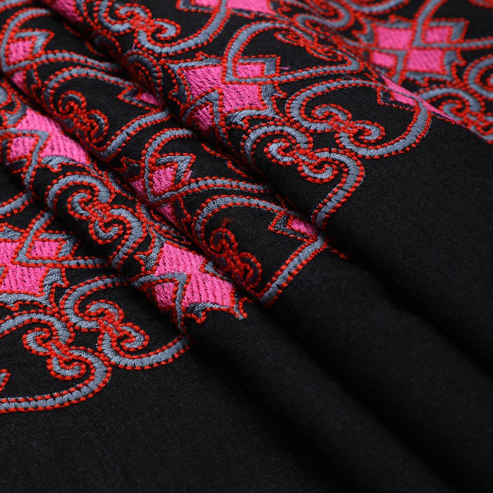 Black-Red Color Embroidered Muga Silk Fabric