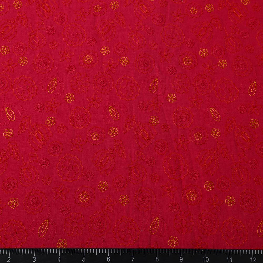 Pink Color Embroidered Cotton Muslin Fabric