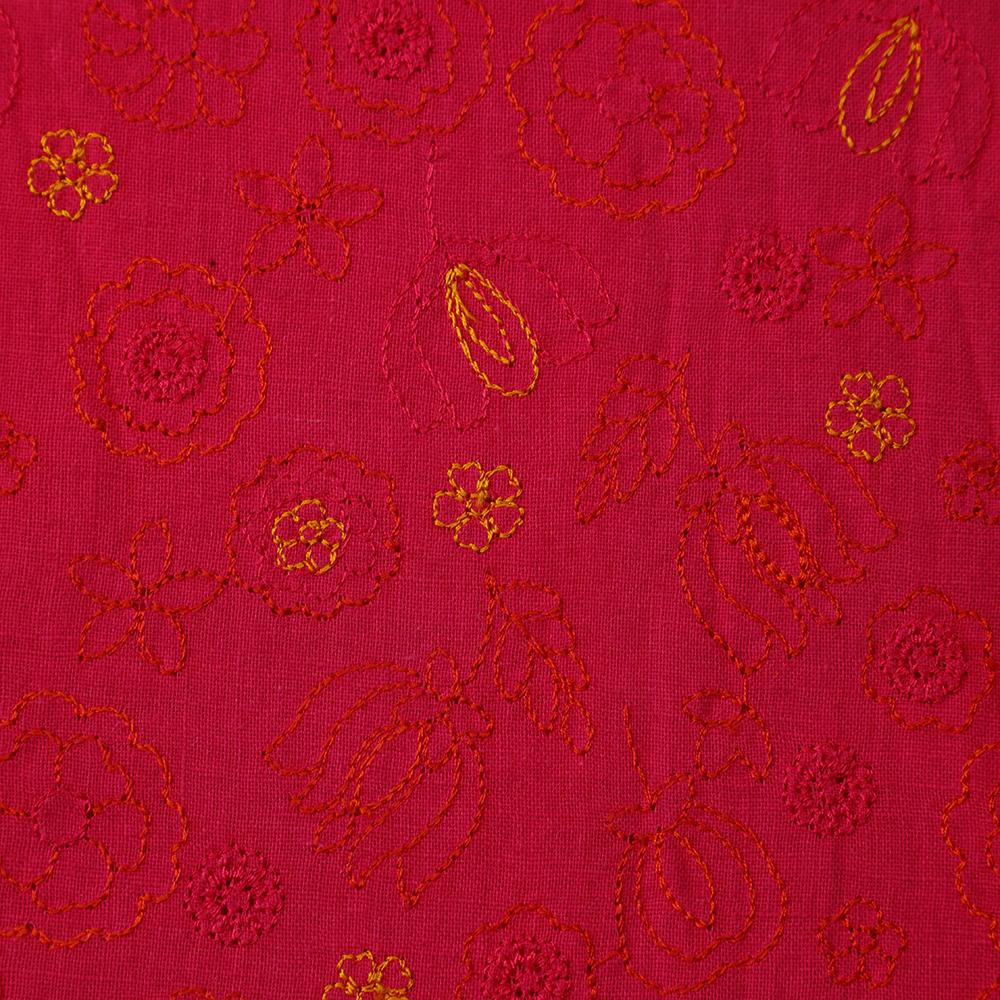 Pink Color Embroidered Cotton Muslin Fabric