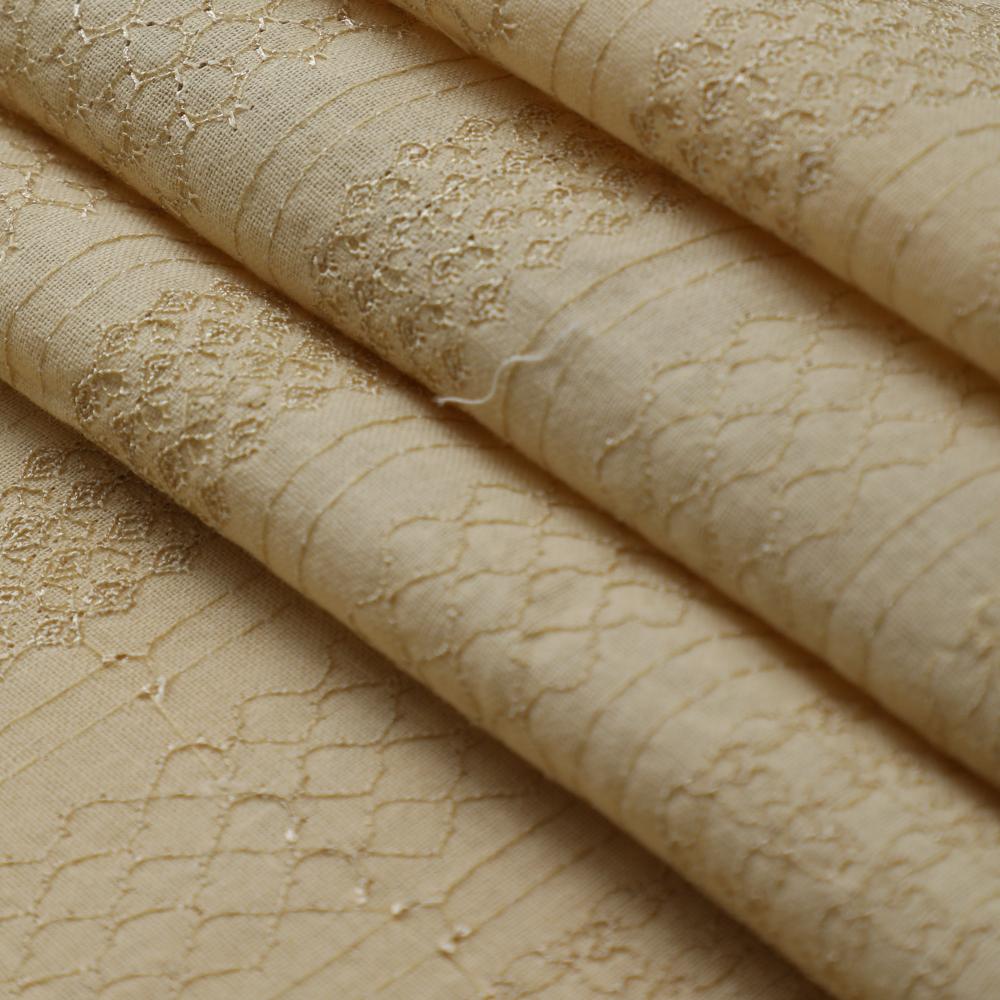 Beige Color Embroidered Cotton Muslin Fabric