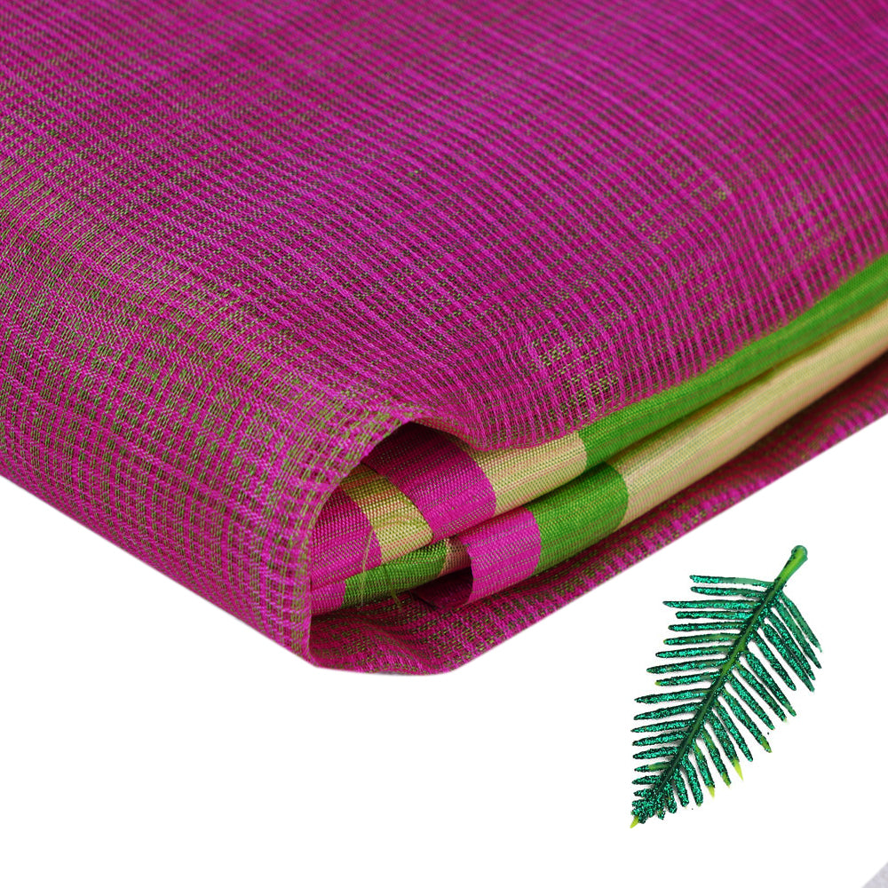 Pink Color Handwoven Yarn Dyed Tussar Kota Silk Fabric