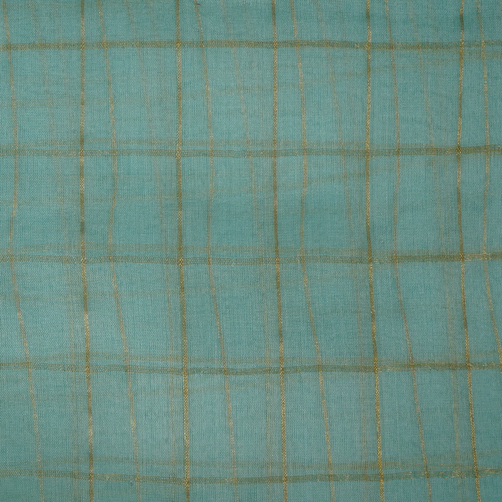 Light Blue Color Zari Checked Pure Organza silk Fabric