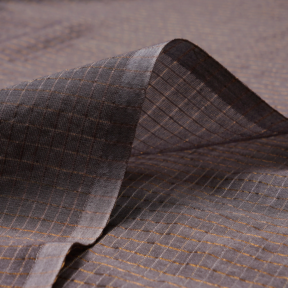 Grey Check Pattern Fancy Banarasi Chanderi Silk Fabric