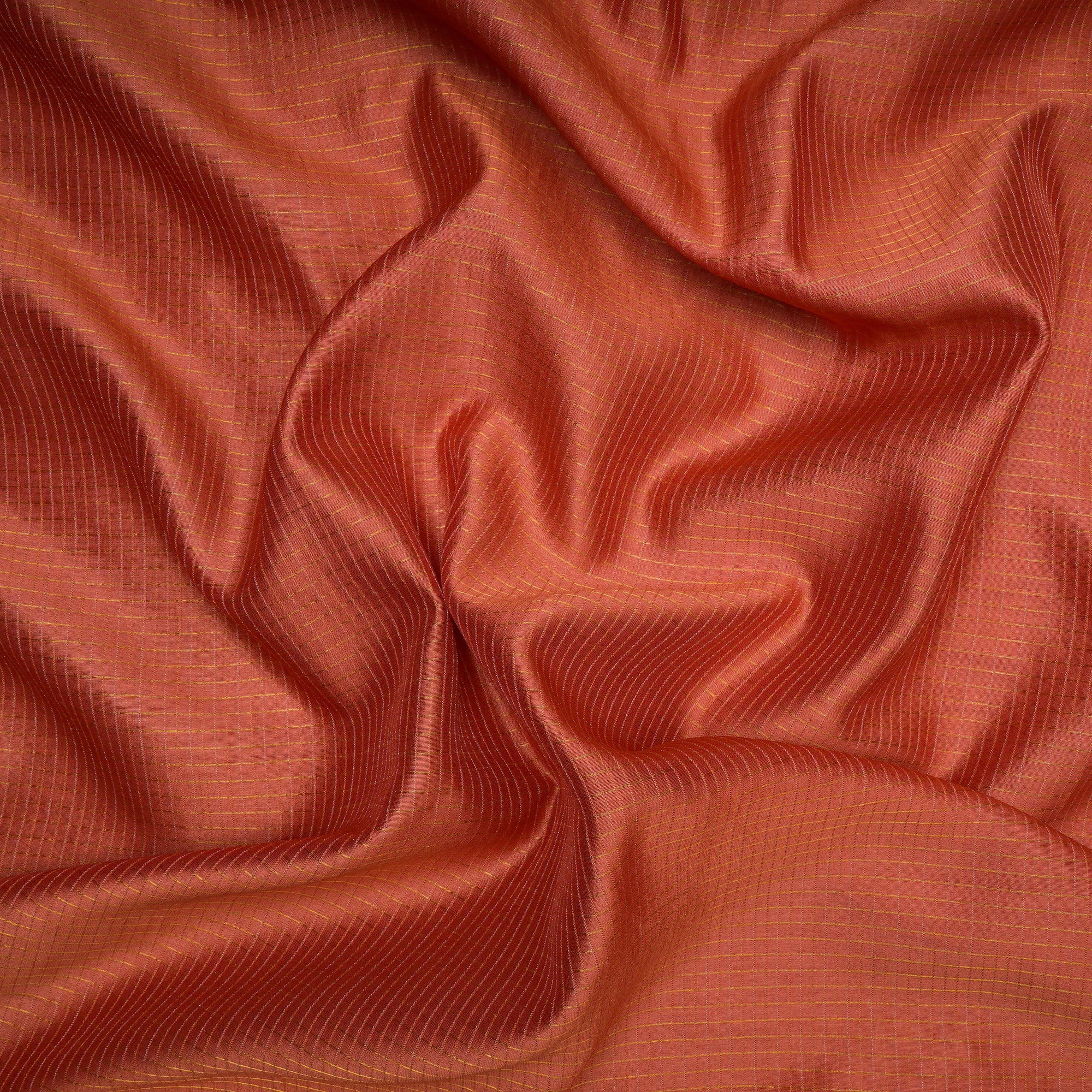 Brick Red Check Pattern Banarasi Fancy Chanderi Fabric