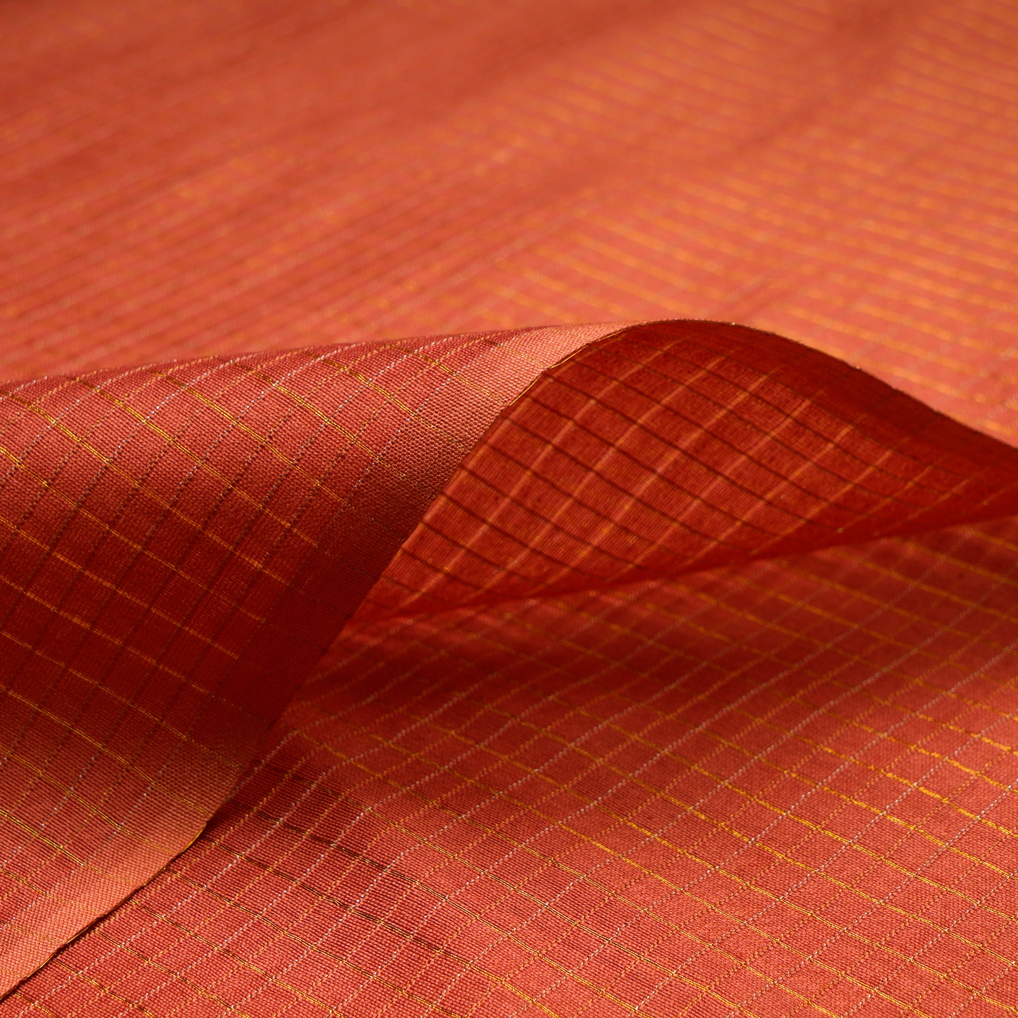 Brick Red Check Pattern Banarasi Fancy Chanderi Fabric