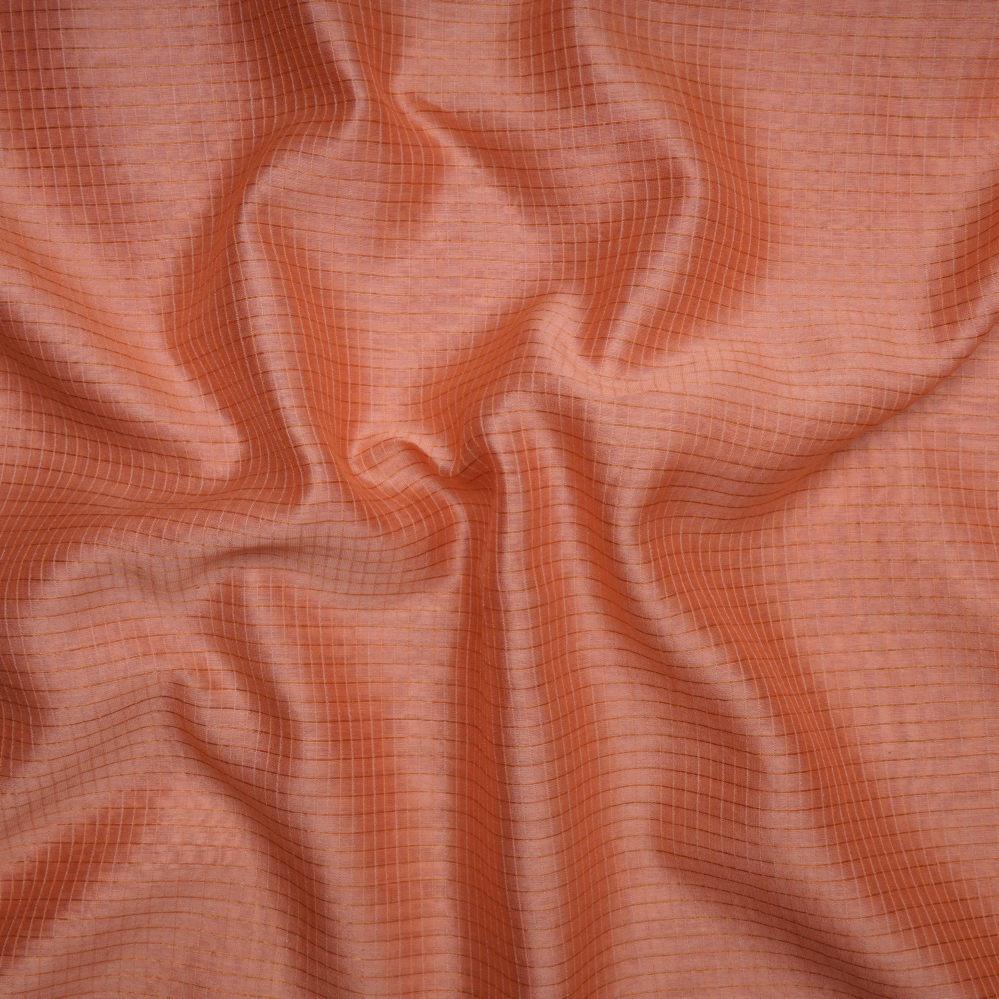 Salmon Peach Check Pattern Banarasi Fancy Chanderi Fabric