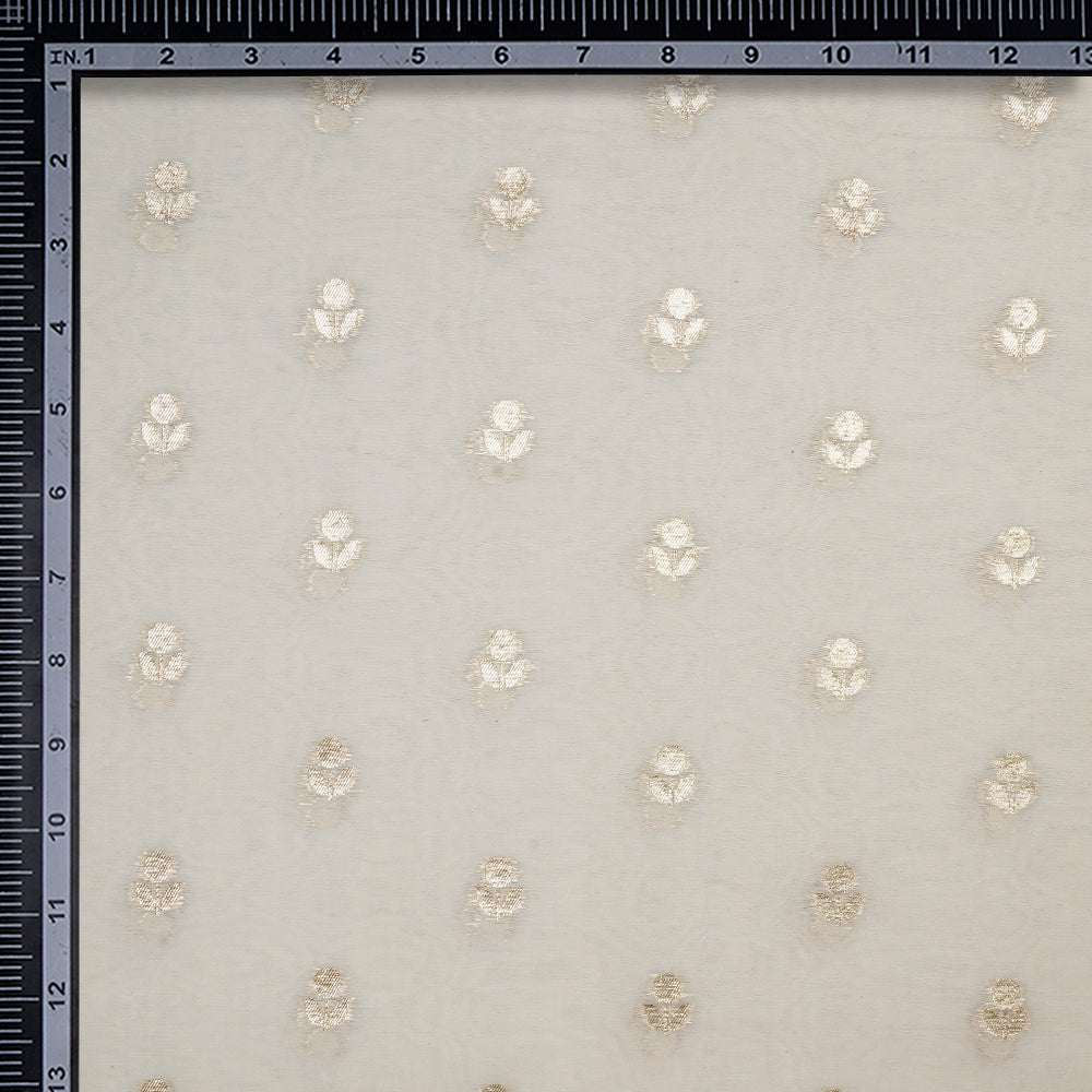 Off-White Floral Motif Pattern Silk-Cotton Jacquard Fabric