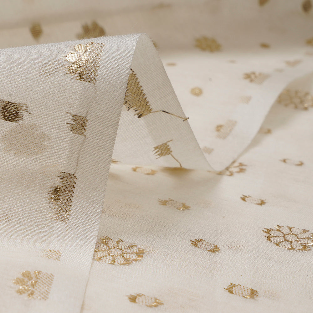 Off-White Floral Pattern Chanderi Jacquard Fabric
