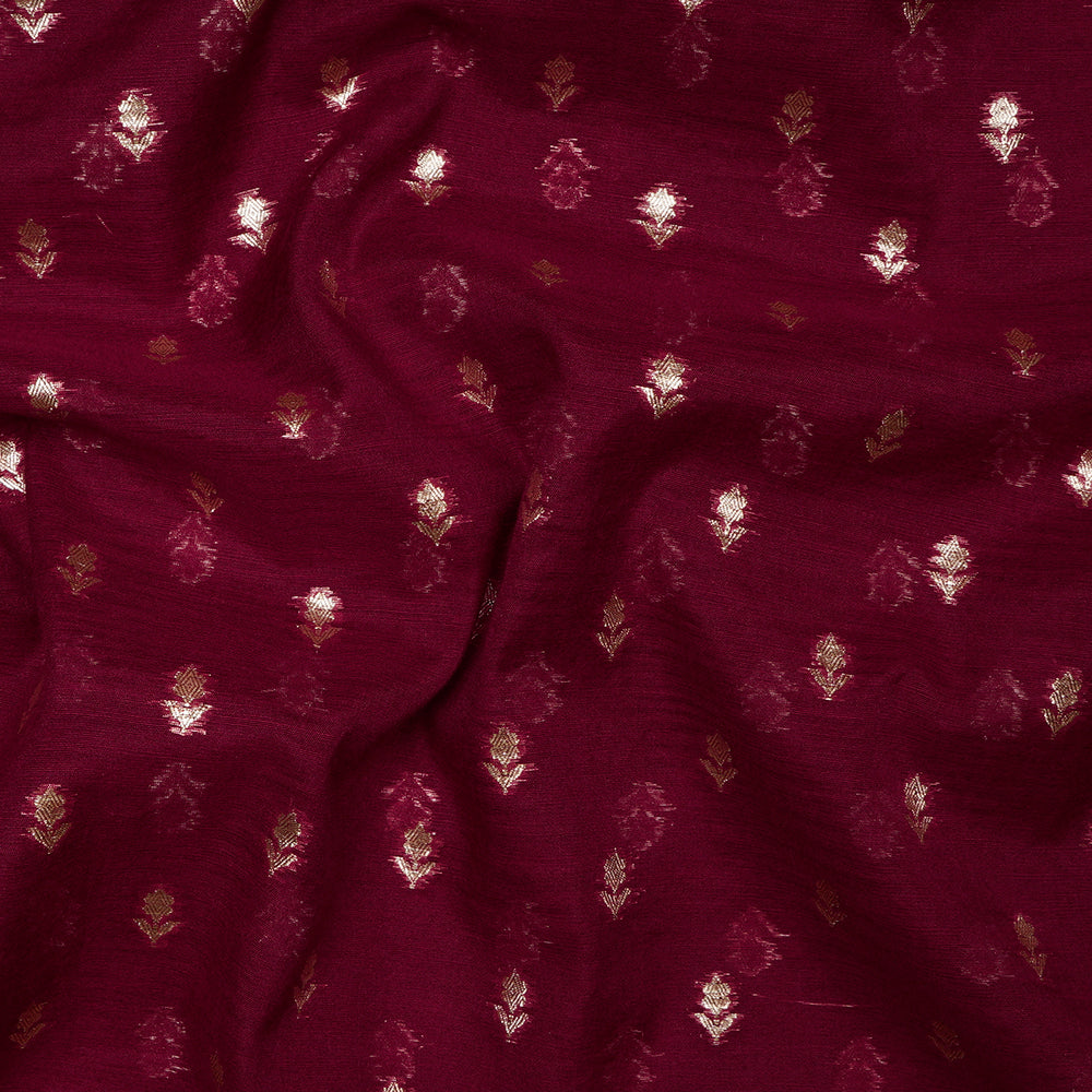 Maroon Motif Pattern Silk-Cotton Jacquard Fabric