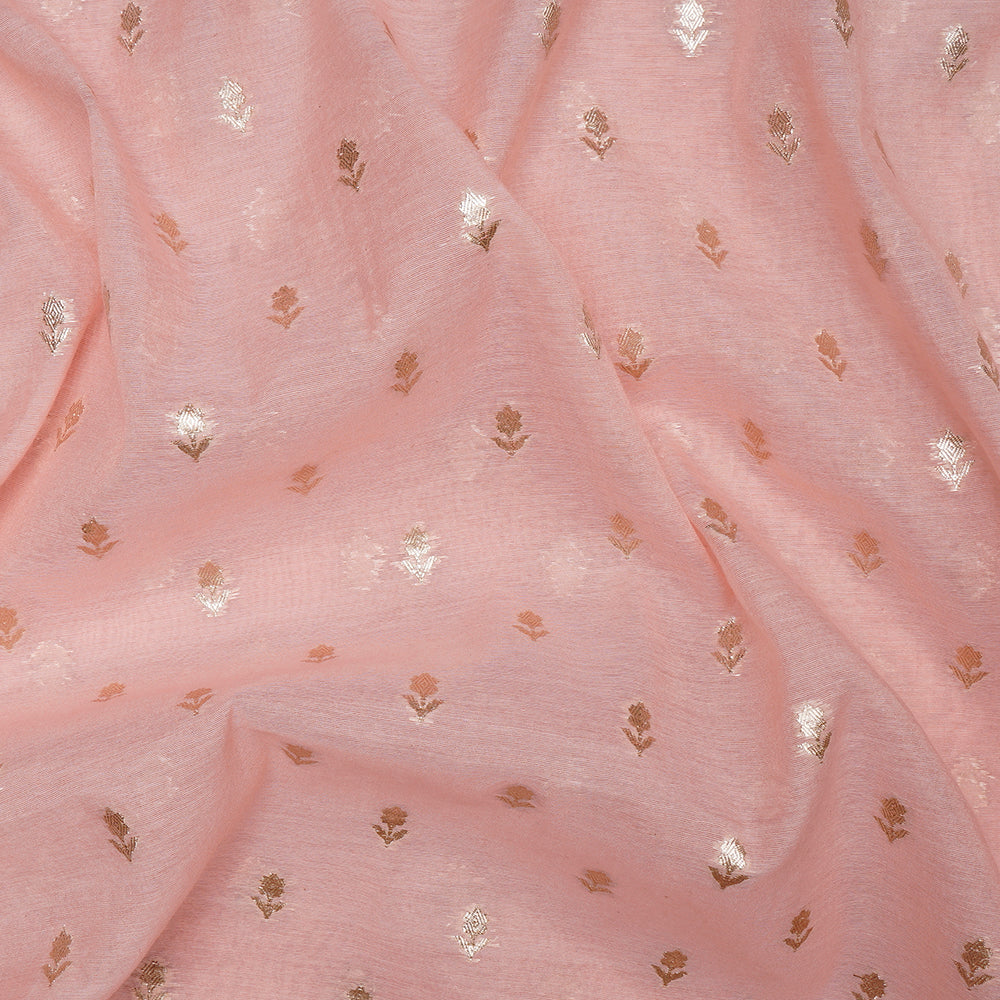 Baby Pink Motif Pattern Silk-Cotton Jacquard Fabric