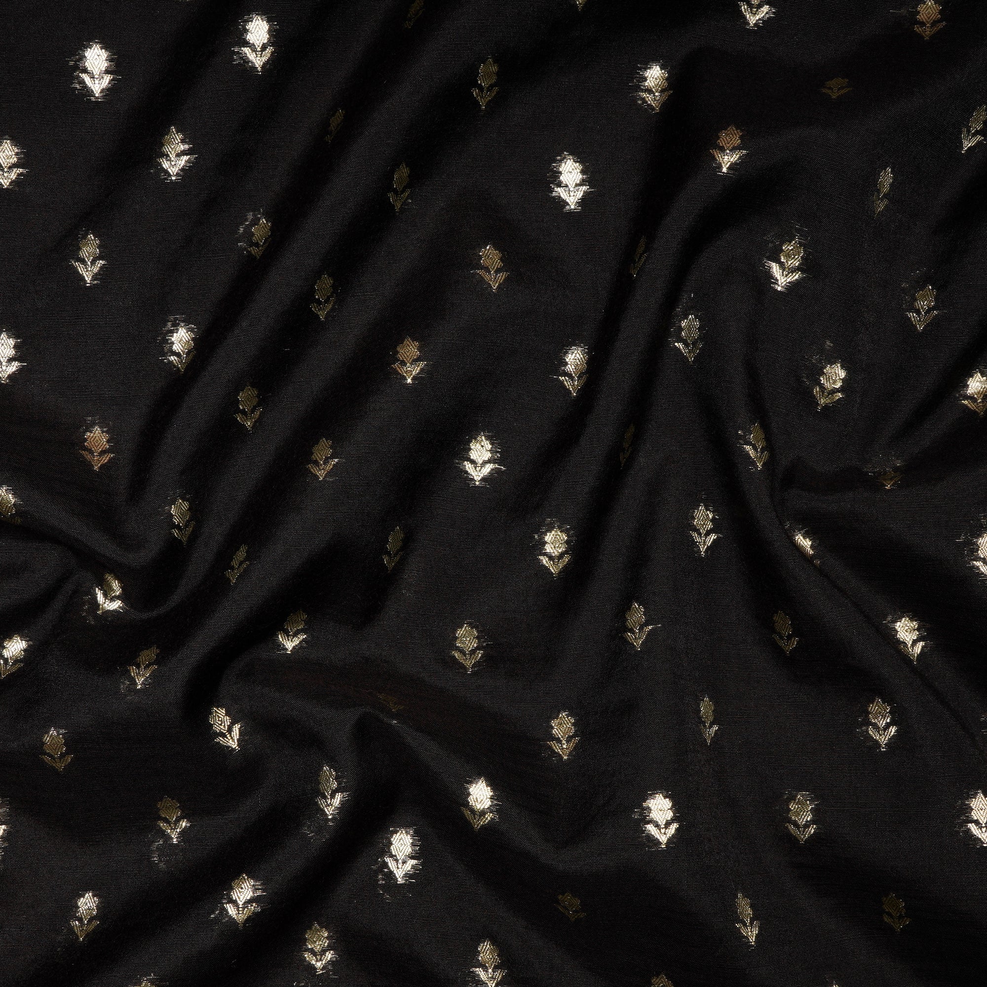 Black Booti Pattern Banarasi Chanderi Jacquard Fabric