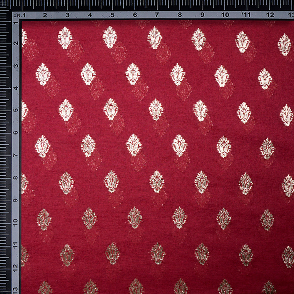 Red Floral Motif Pattern Chanderi Jacquard Fabric