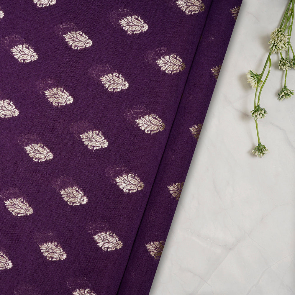 Purple Motif Pattern Silk-Cotton Jacquard Fabric