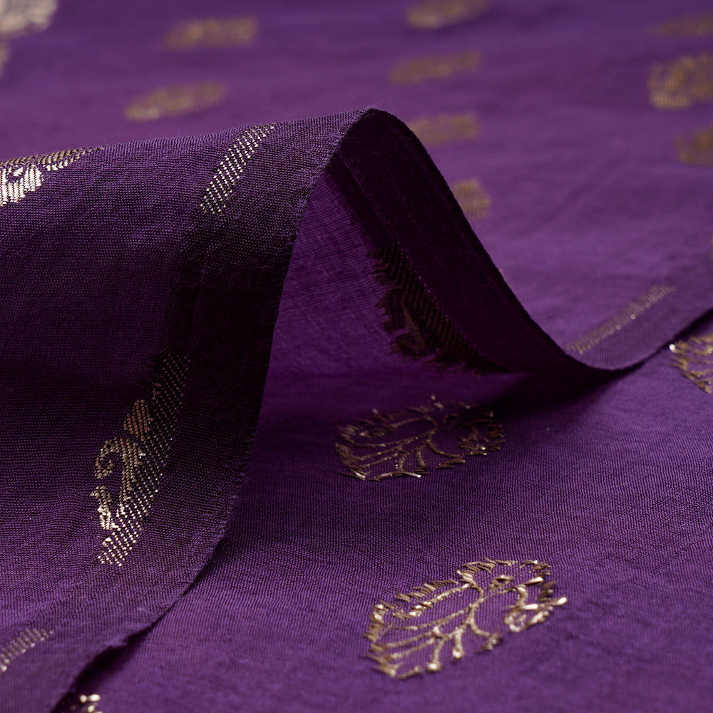 Purple Motif Pattern Silk-Cotton Jacquard Fabric