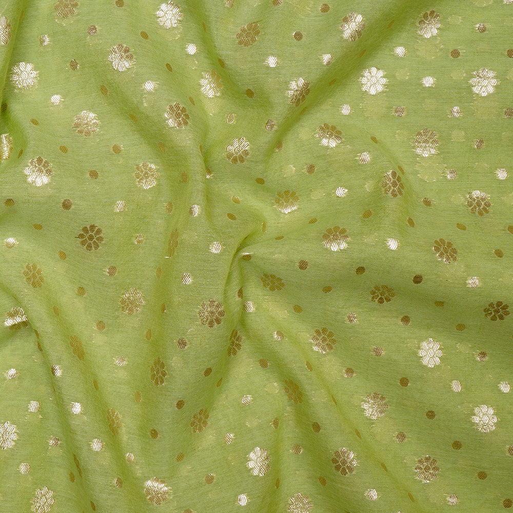 Parrot Green Motif Pattern Silk-Cotton Jacquard Fabric