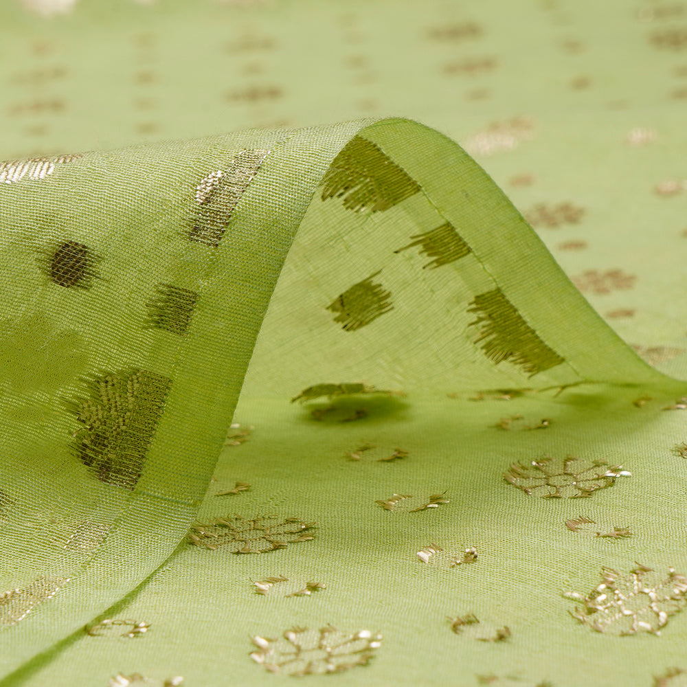 Parrot Green Motif Pattern Silk-Cotton Jacquard Fabric