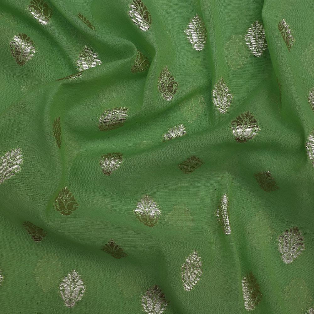 Parrot Green Color Woven Silk Jacquard Fabric