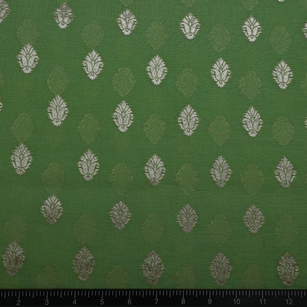 Parrot Green Color Woven Silk Jacquard Fabric