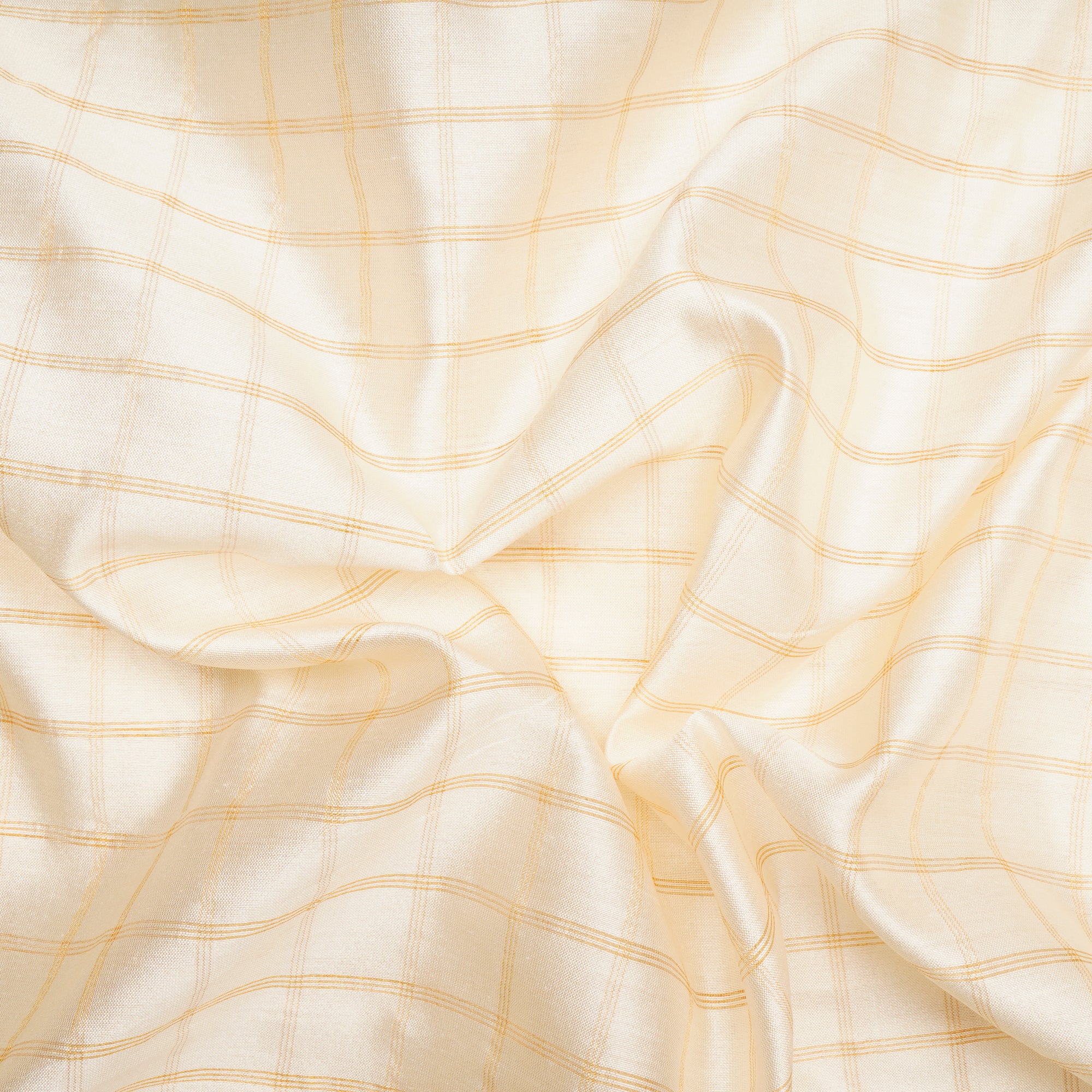 Cream Color Checked Spun Silk Dyeable Fabric