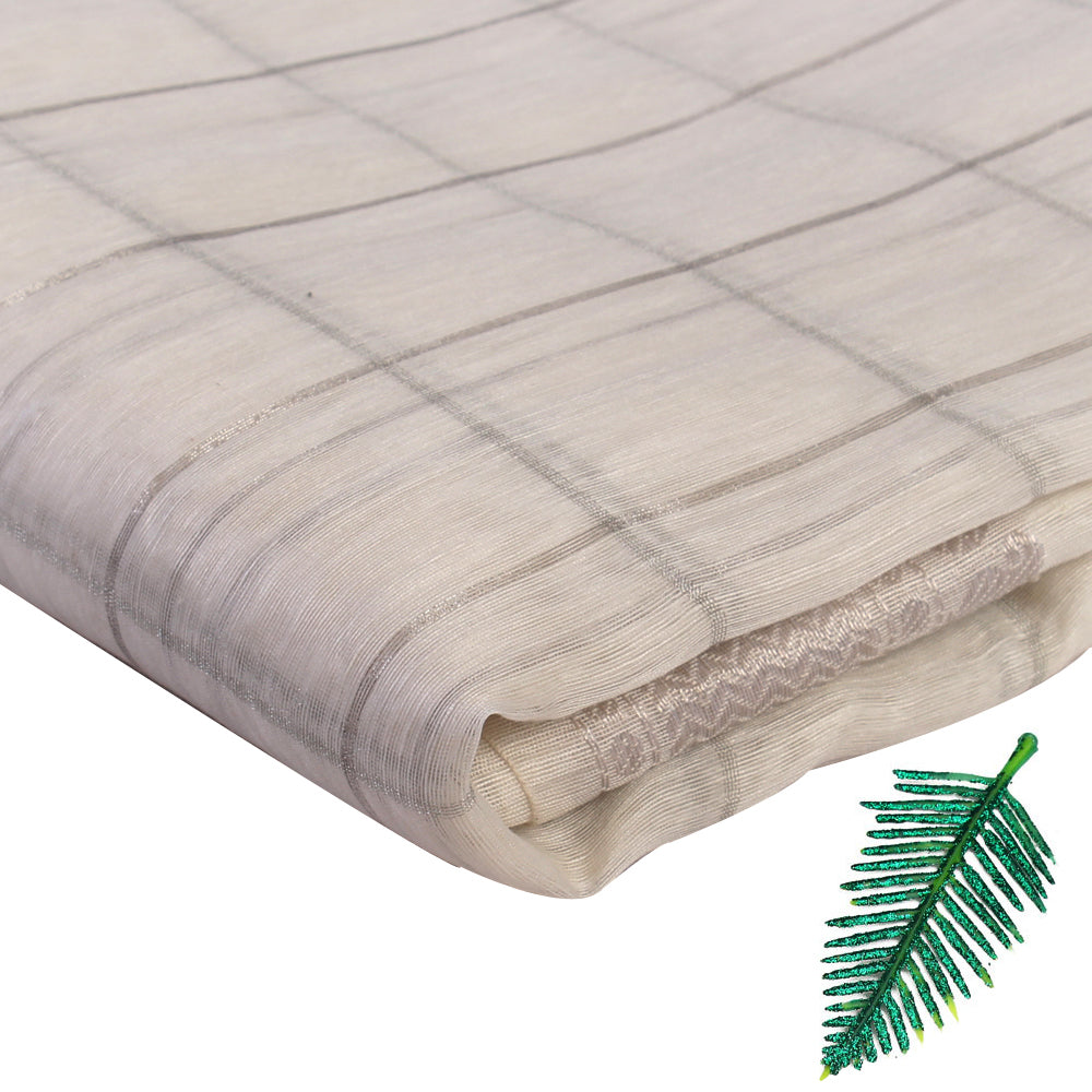 White Color Linen Silk Fabric With Zari Border